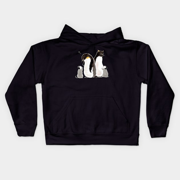 Penguin parent and child cats Kids Hoodie by TOCOROCOMUGI